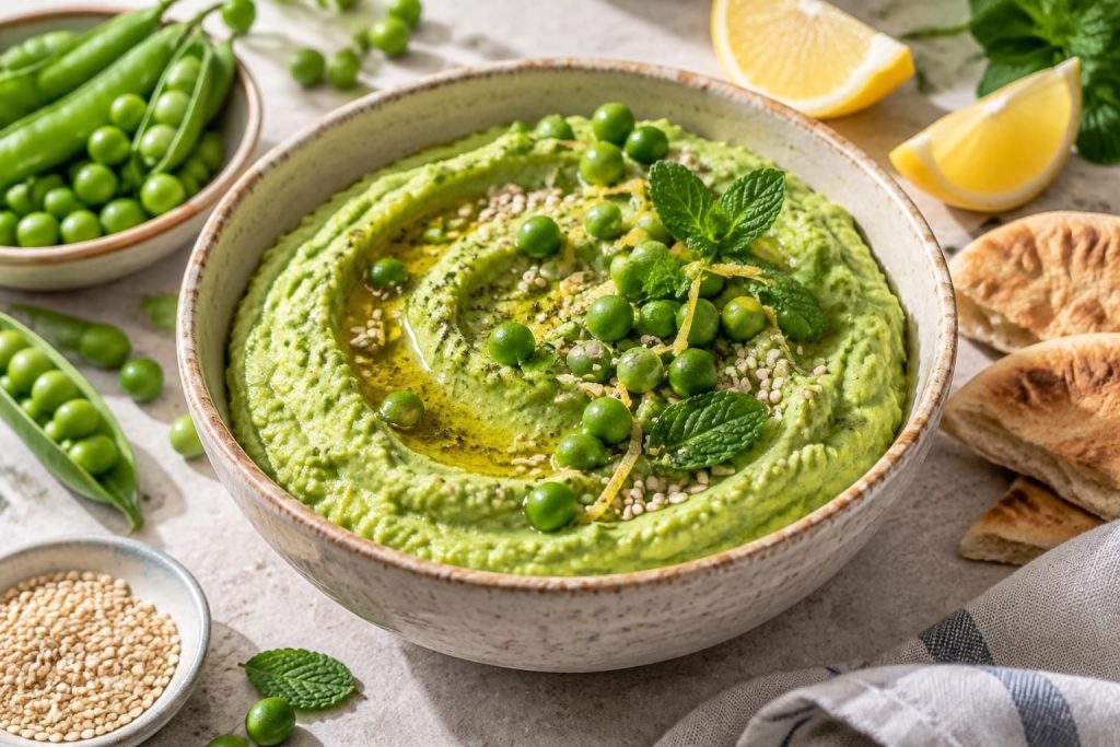 découvrez une recette fraîche et originale de houmous de petits pois, onctueuse et facile à préparer pour un apéritif plein de saveurs.